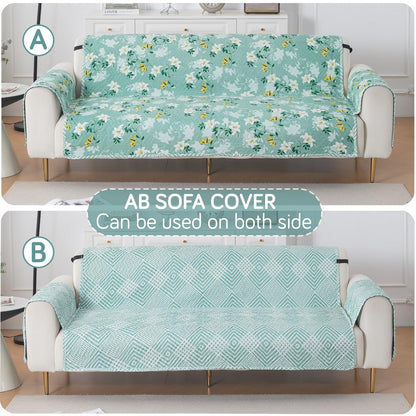 Easy Drape Reversible Quilted 5-Seater Sofa Cover (3+1+1), Fresh Meadow