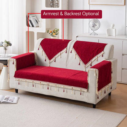 Serenity Tassel Chenille Sofa Cover with Tassel – Crimson Ruby