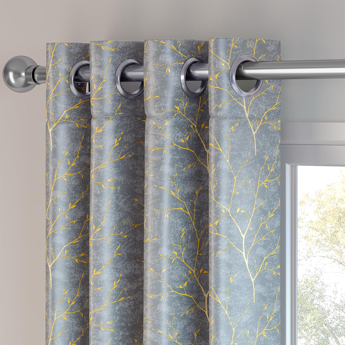 HOKIPO Shimmer Foil Printed Curtains, 7 Feet Long - Grey - image 7