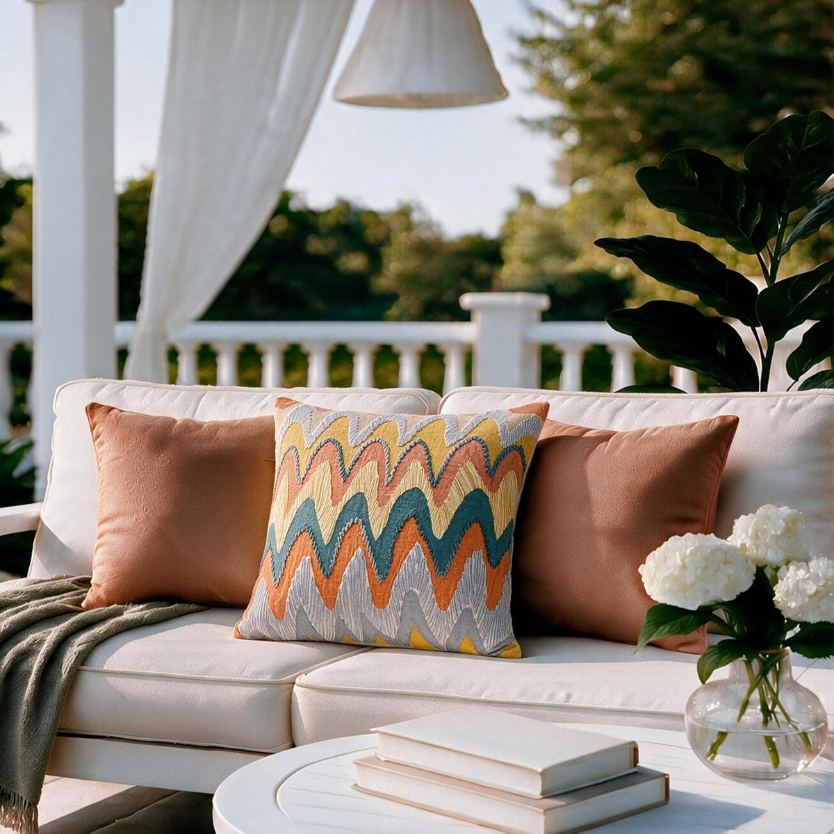 HOKIPO Printed Cushion Cover with Embroidery, Chevron Zigzag Multicolor, 16 x 16 in - image 7