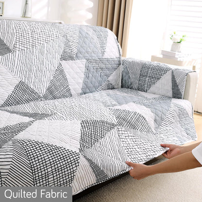 Waterproof Printed Quilted Quick Dry L Shape Sofa Seat Cover Mat, Snow White Black Geometry
