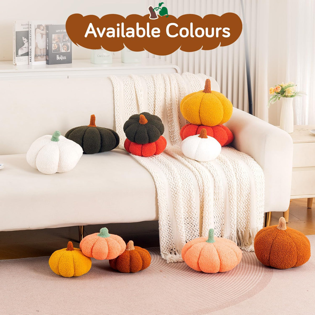 HOKIPO Pumpkin Shaped Plush Cushion for Autumn Decor, 19 cm, Brown