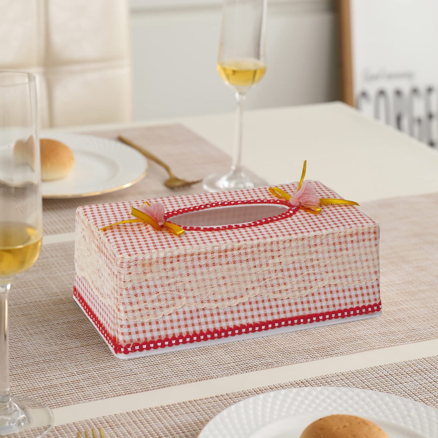 Plastic Tissue Box Holder, Checkered Red