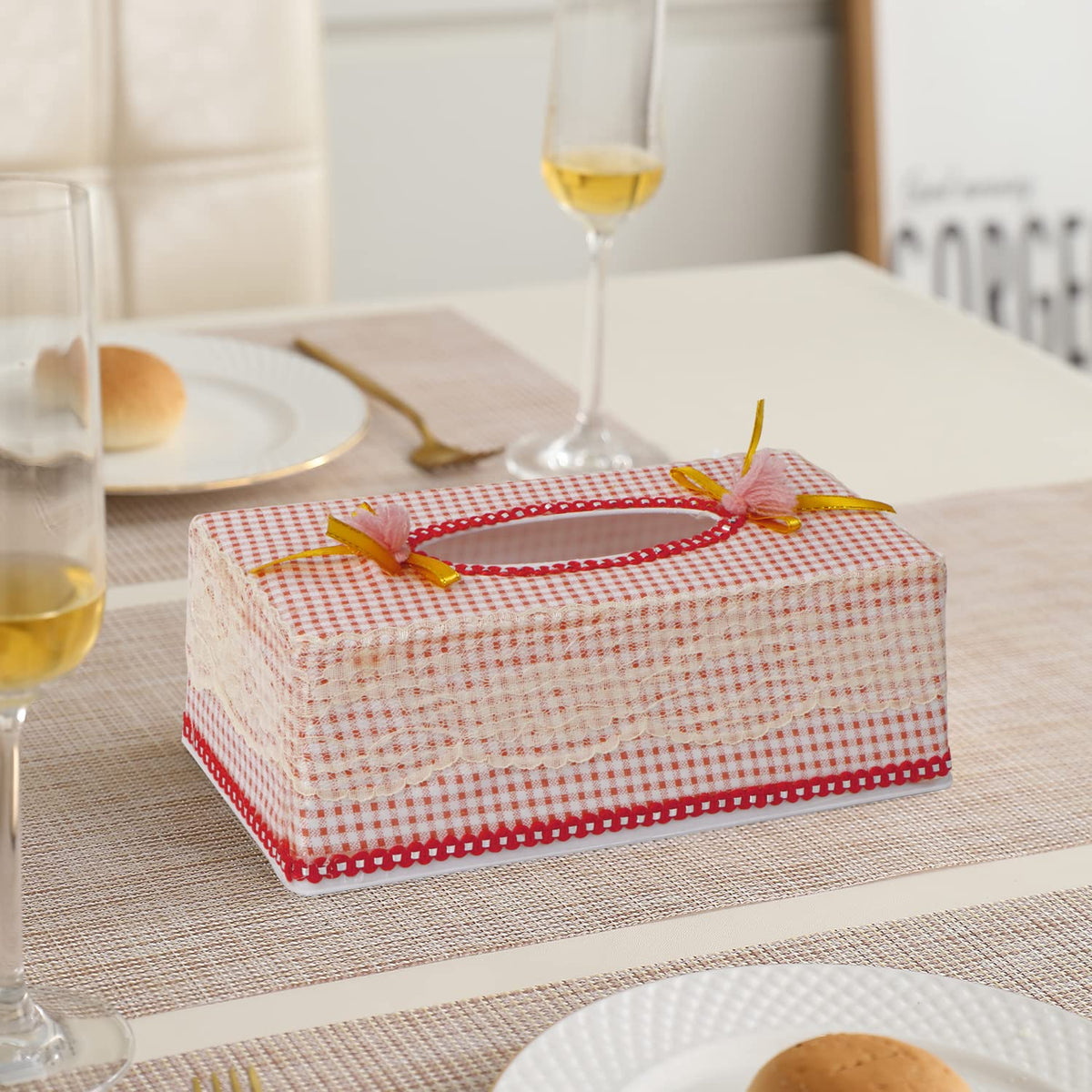 Plastic Tissue Box Holder, Checkered Red