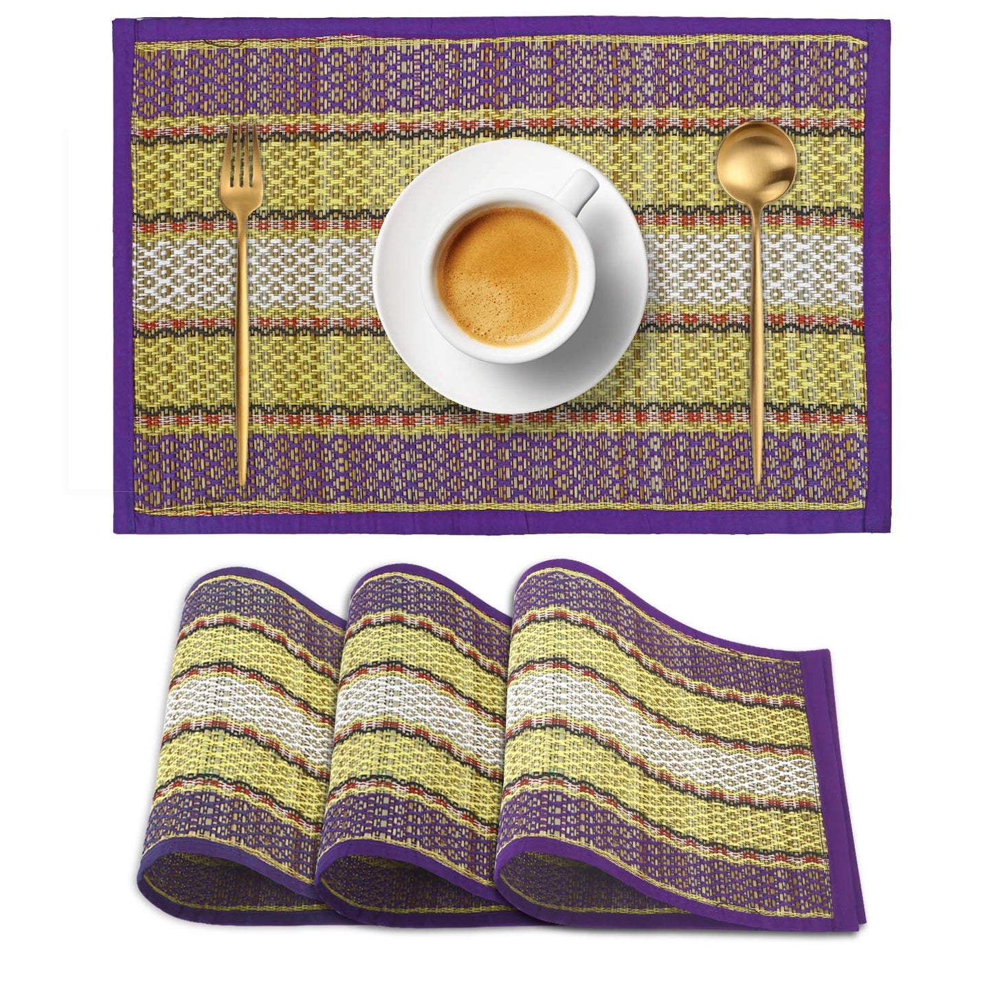 Handmade Madurkathi River Grass Dining Table Mats, Purple