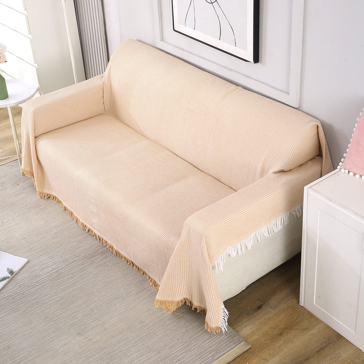 Elegant peach colour cotton throw for sofa 
