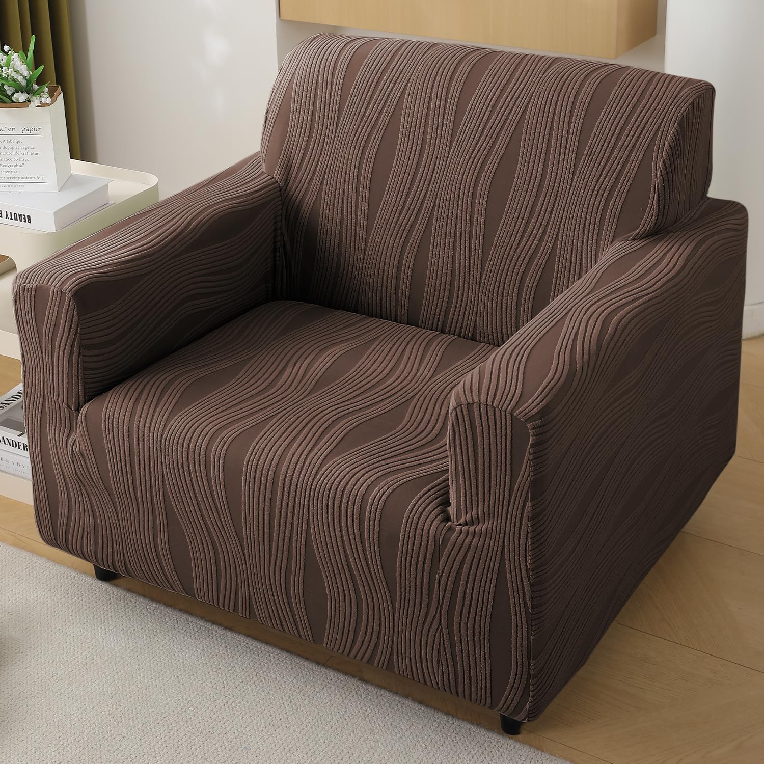 Buy chocolate brown colour nestiva series knitting jacquard sofa cover | HOKIPO