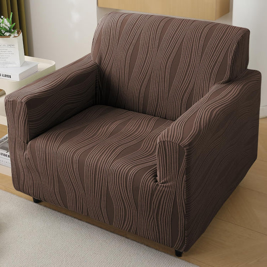 200gsm Knitting Jacquard Sofa Cover 1/2/3/4 Seater Fully Covered, Chocolate Brown