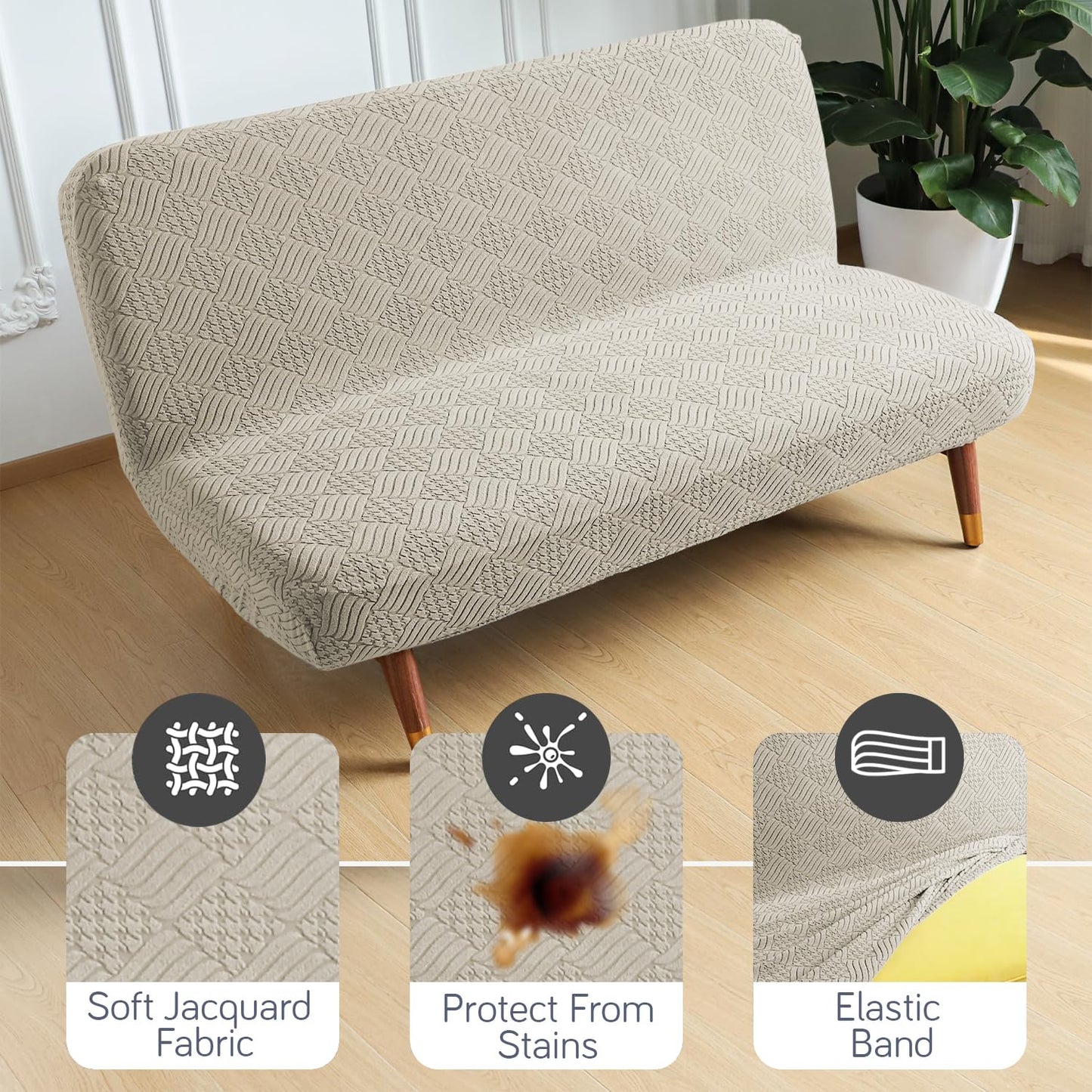 Luxurious Stretchable Spandex Jacquard Sofa-Cum-Bed Cover for Futon – Taupe Brown