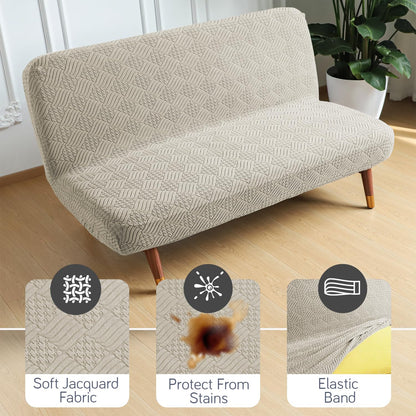 Luxurious Stretchable Spandex Jacquard Sofa-Cum-Bed Cover for Futon – Taupe Brown