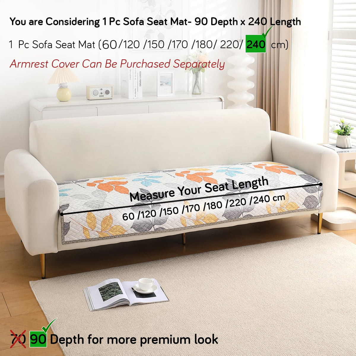 'Homehues' Printed Quilted Sofa Cover Mats, Multicolor Leaves