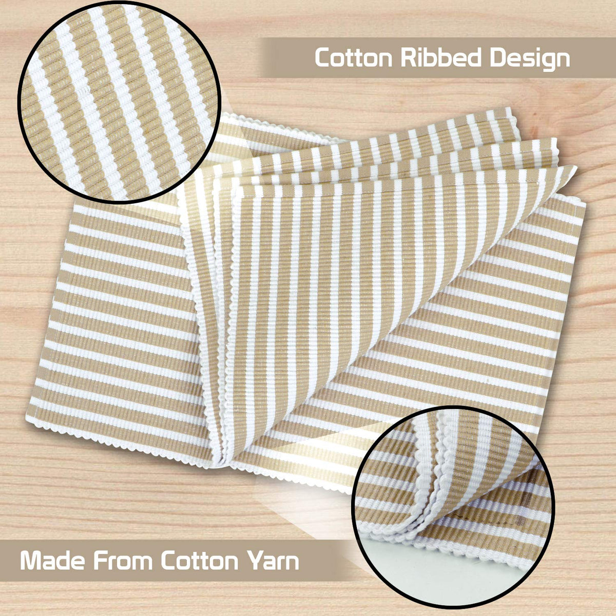 Ribbed Cotton Heat Resistant Dining Table Mat, Brown Striped