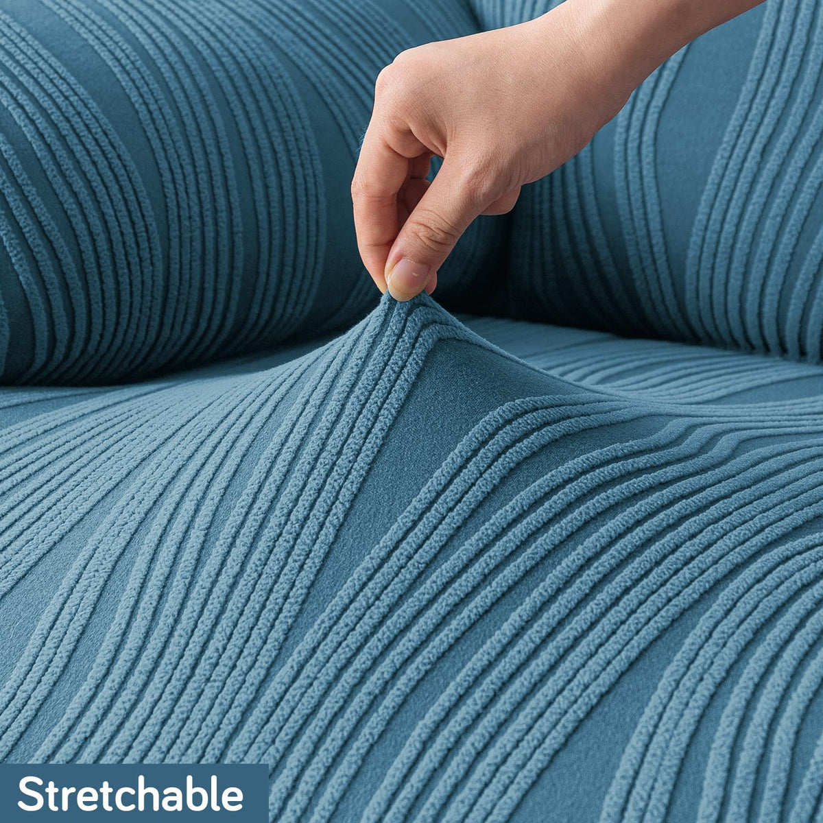 Buy sea blue colour stretchable nestiva series knitting jacquard sofa cover​s