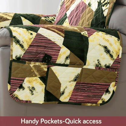 Quilted Recliner Water Repellent & Waterproof Cover for Small / Large - Wine Abstract Geometry