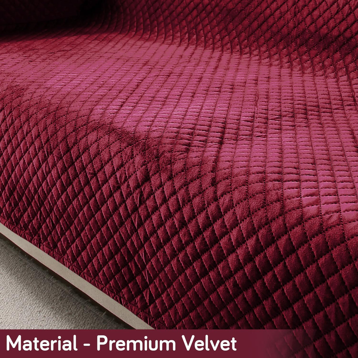 Quilted Velvet Sofa Cover Mat with Side Pockets, Pet Friendly, Sangria Red
