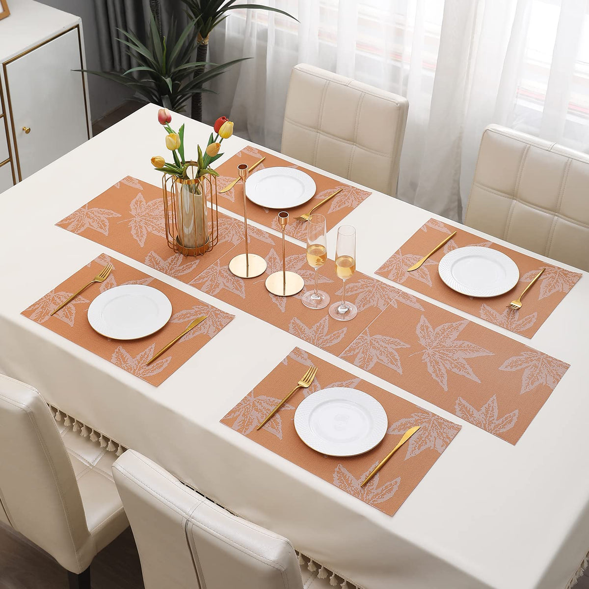 PVC Dining Table Mats, Orange Maple Leaf