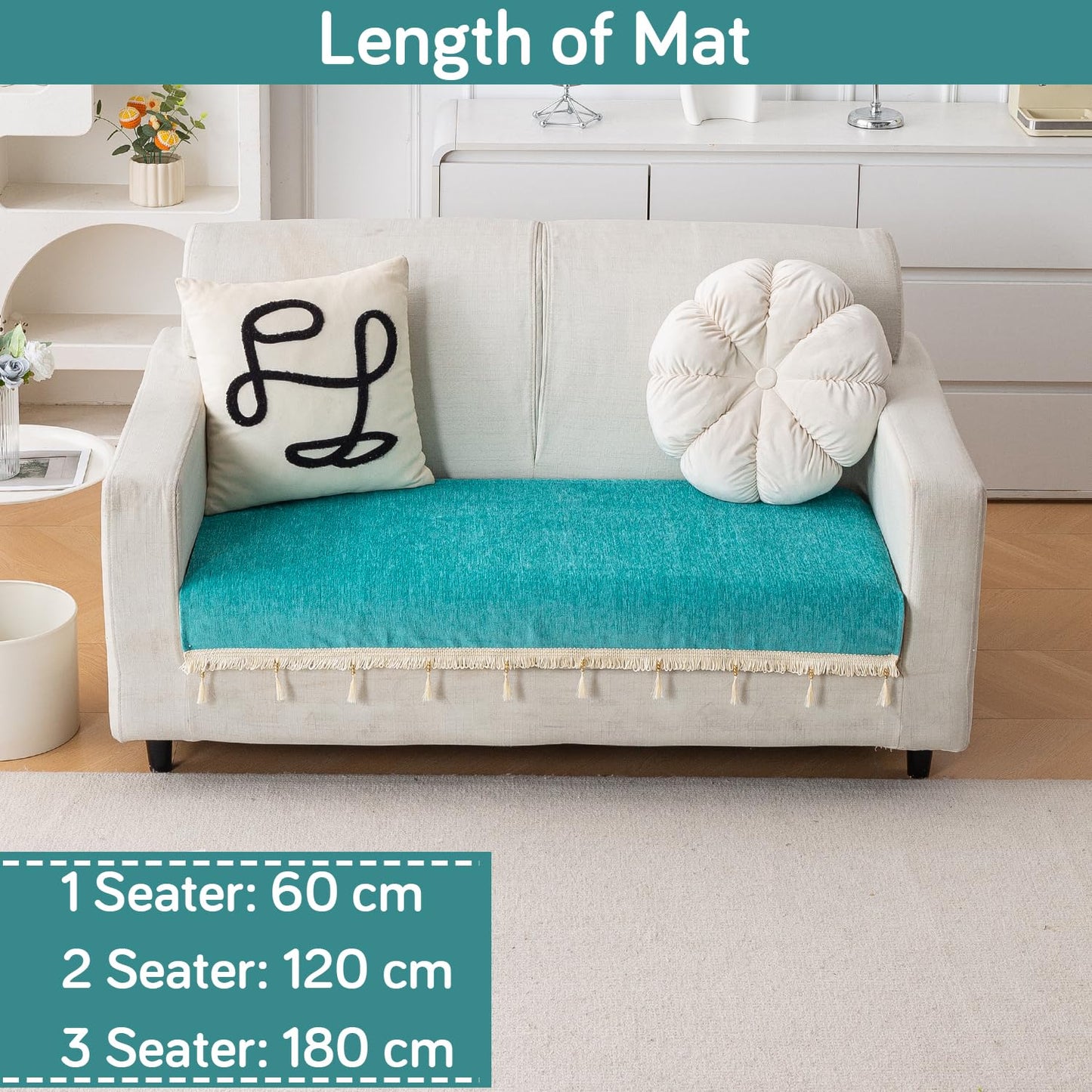 Serenity Tassel Chenille Sofa Cover with Tassel – Ocean Teal