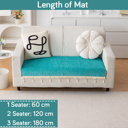 Serenity Tassel Chenille Sofa Cover with Tassel – Ocean Teal