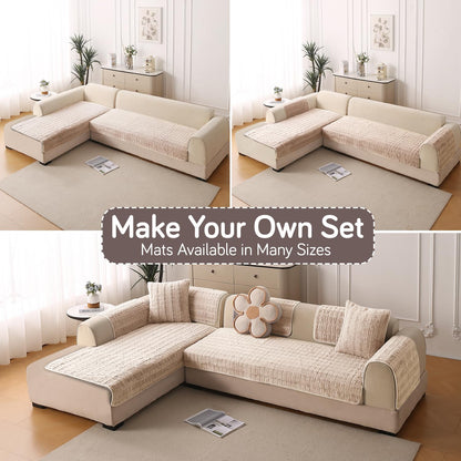 Premium Plush Anti Slip Sofa Cover Mat, Beige