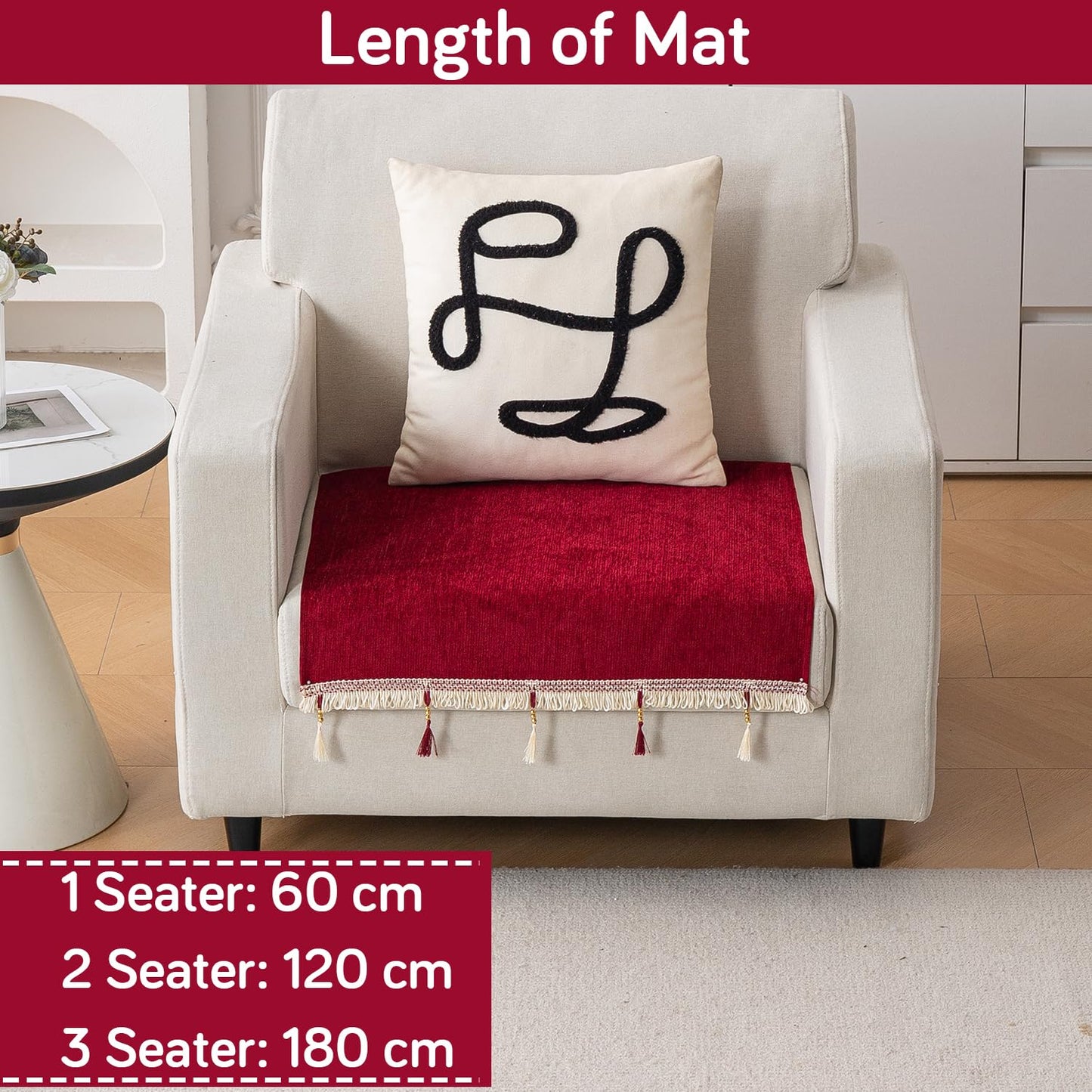 Serenity Tassel Chenille Sofa Cover with Tassel – Crimson Ruby