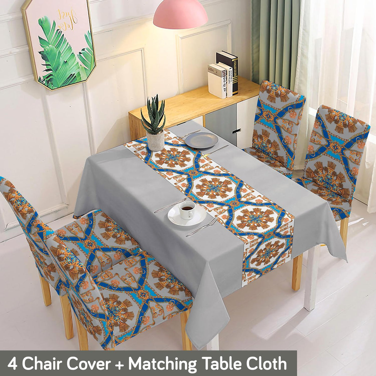 Grey Dining Table Cover with Chair Covers | 4/6 Seater