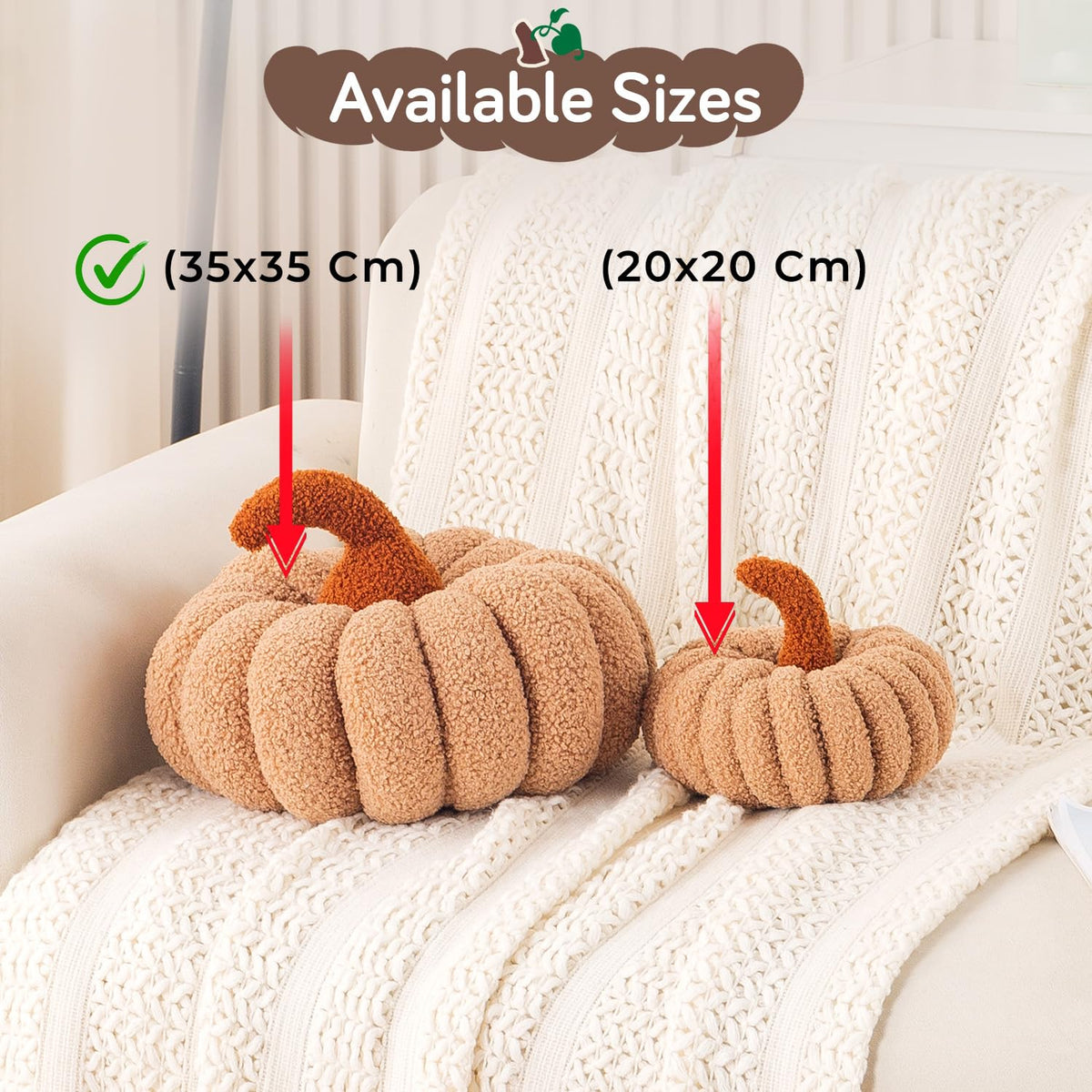 HOKIPO Pumpkin Shaped Throw Pillow for Fall & Party Decor, 20 cm, Beige