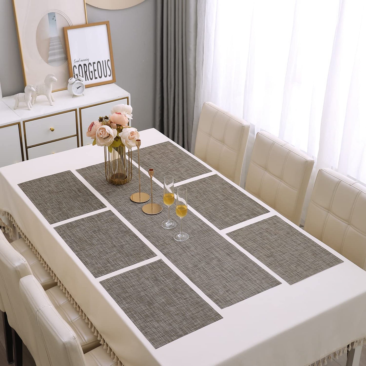 PVC Dining Table Mats, Ash Grey
