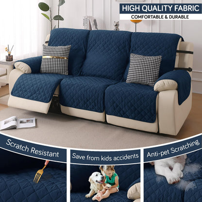 UrbanQuilt Recliner Sofa Slipcover Mat with Dual Belt for 1/2/3 Seater - Navy Blue