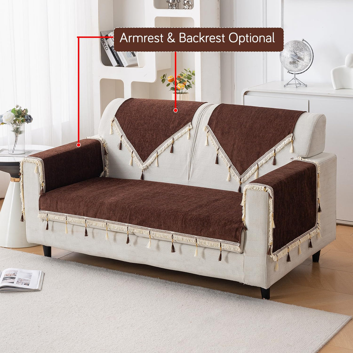 Serenity Tassel Chenille Sofa Cover with Tassel – Chestnut Luxe