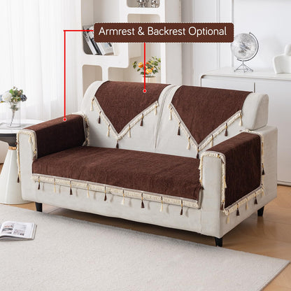 Serenity Tassel Chenille Sofa Cover with Tassel – Chestnut Luxe