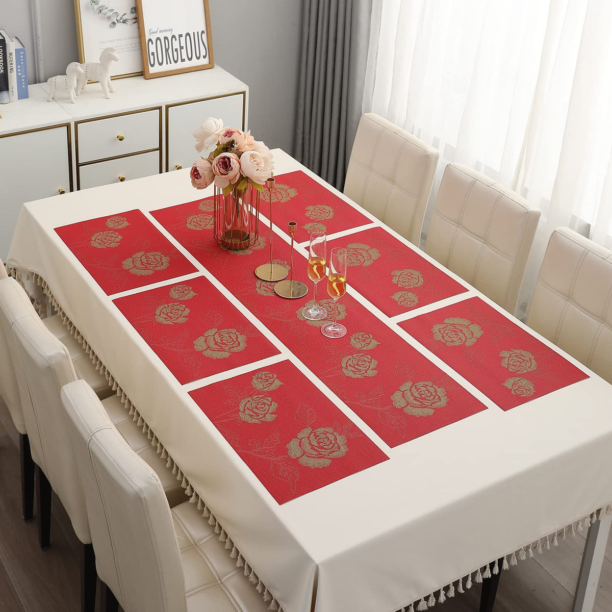 PVC Dining Table Mats, Crimson Red