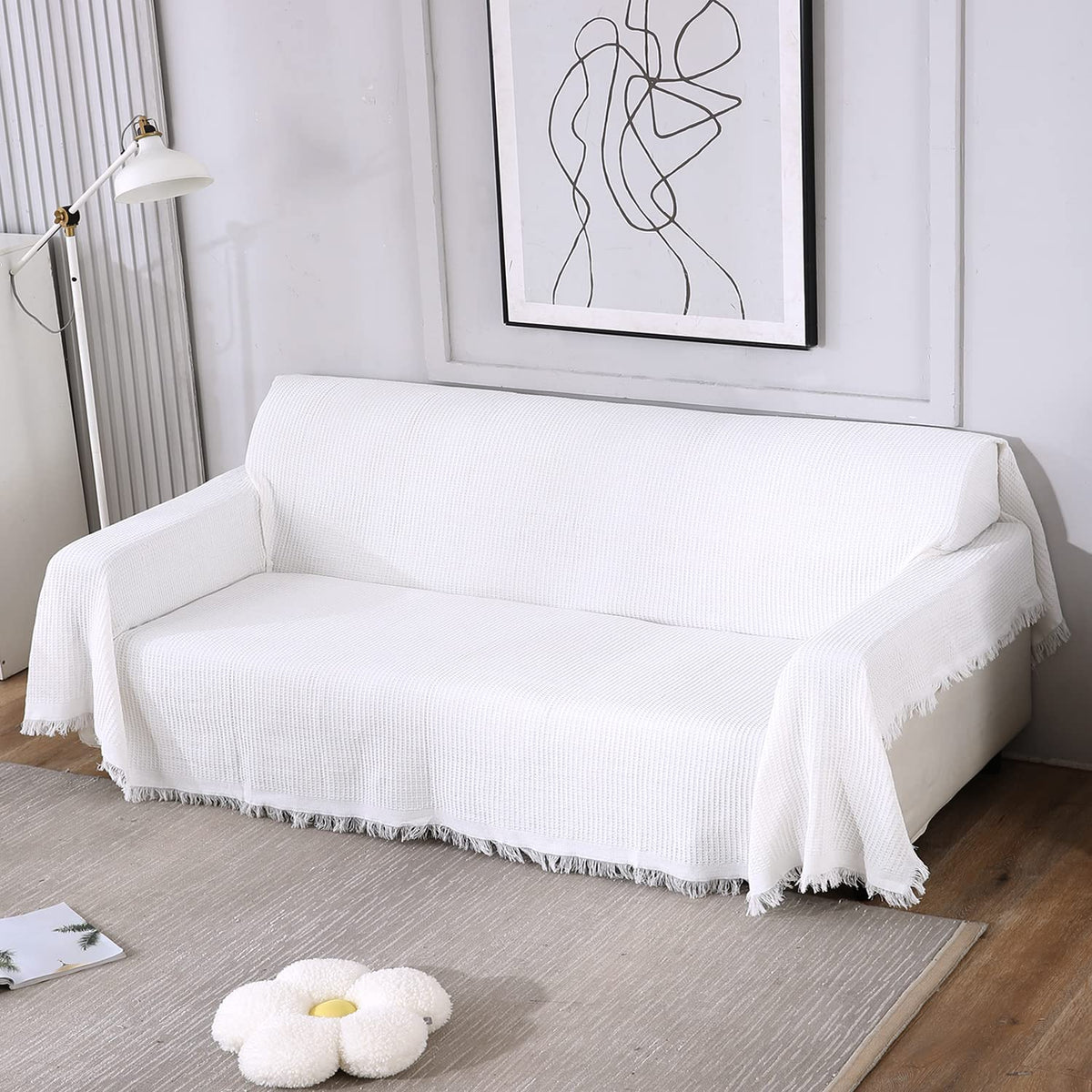 White Polycotton Sofa Throw | Durable & Soft