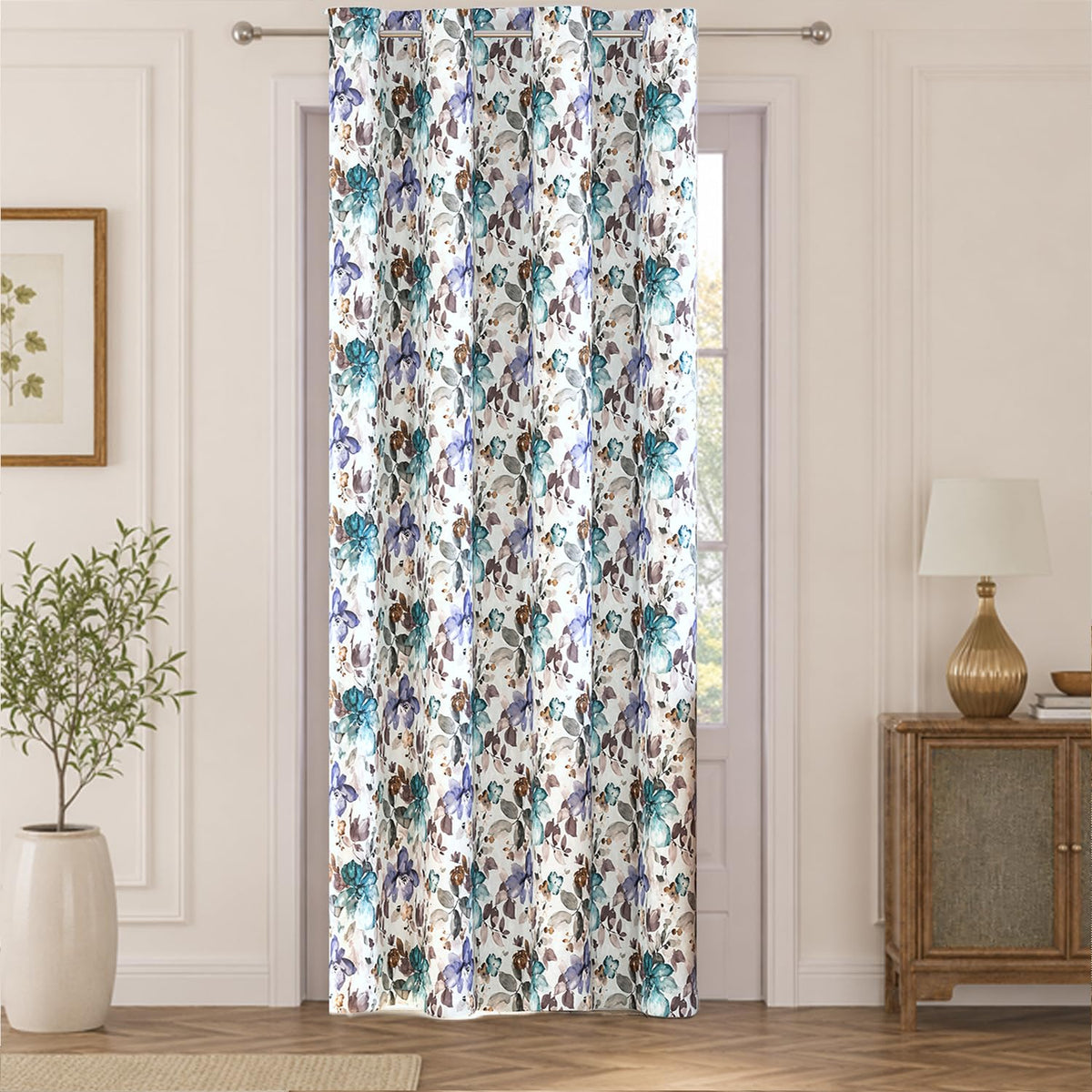 HOKIPO Bloomscape Eyelet Curtains, 7 Feet Long - Floral White - image 2