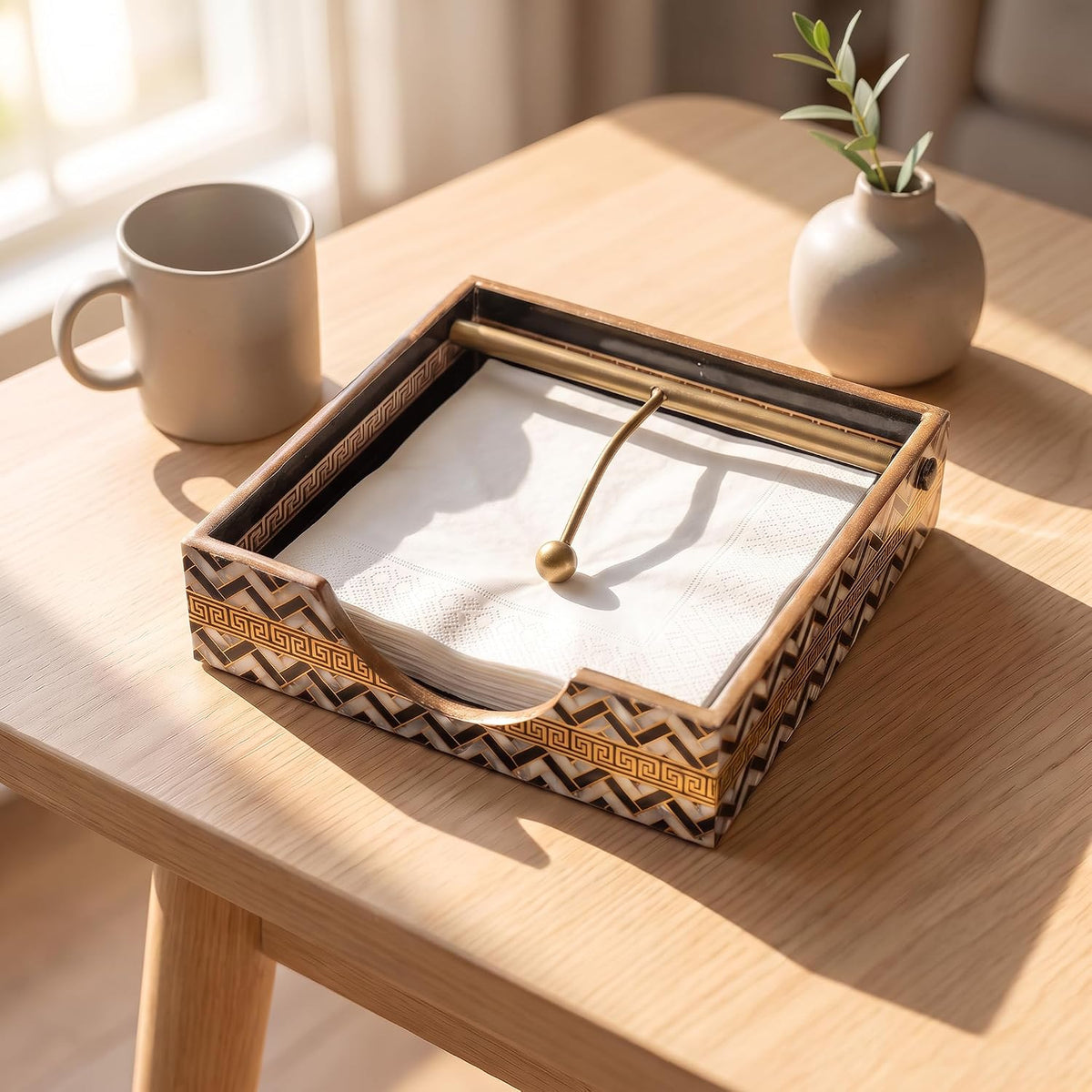 HOKIPO Napkin Holder for Dining Table, Engineered Wood, Moroccan Prism - image 12