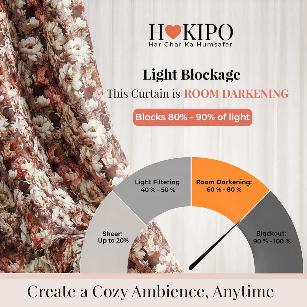 HOKIPO Shade Garden Curtains, 7 Feet Long - Vintage Bloom Cocoa Brown - image 5