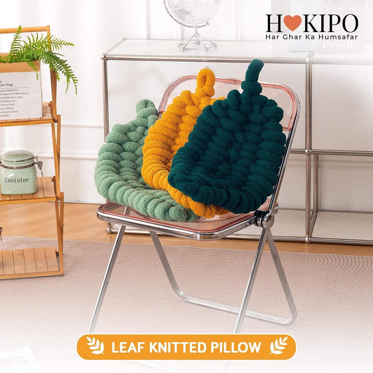 HOKIPO Leaf Shaped Plush Cushion for Sofa, Chair & Bed, 62 cm, Yellow