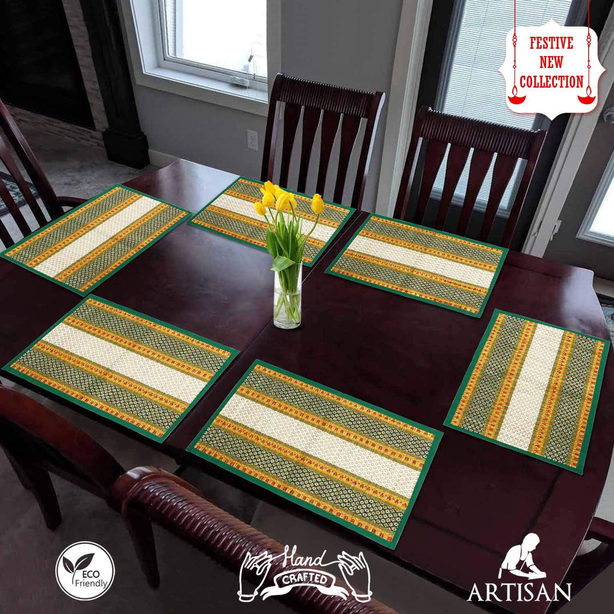 Handmade Madurkathi River Grass Dining Table Mats, Green