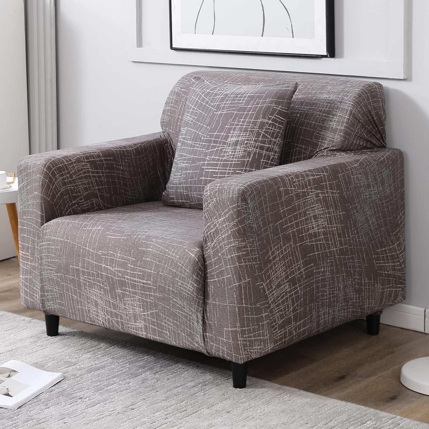 Abstract Lines Brown non slip elastic 1 seater sofa cover​
