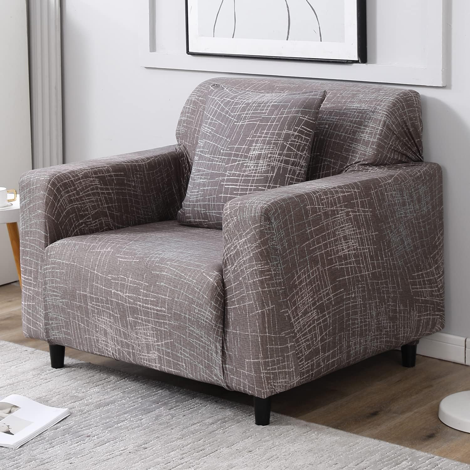 Abstract Lines Brown non slip elastic 1 seater sofa cover​
