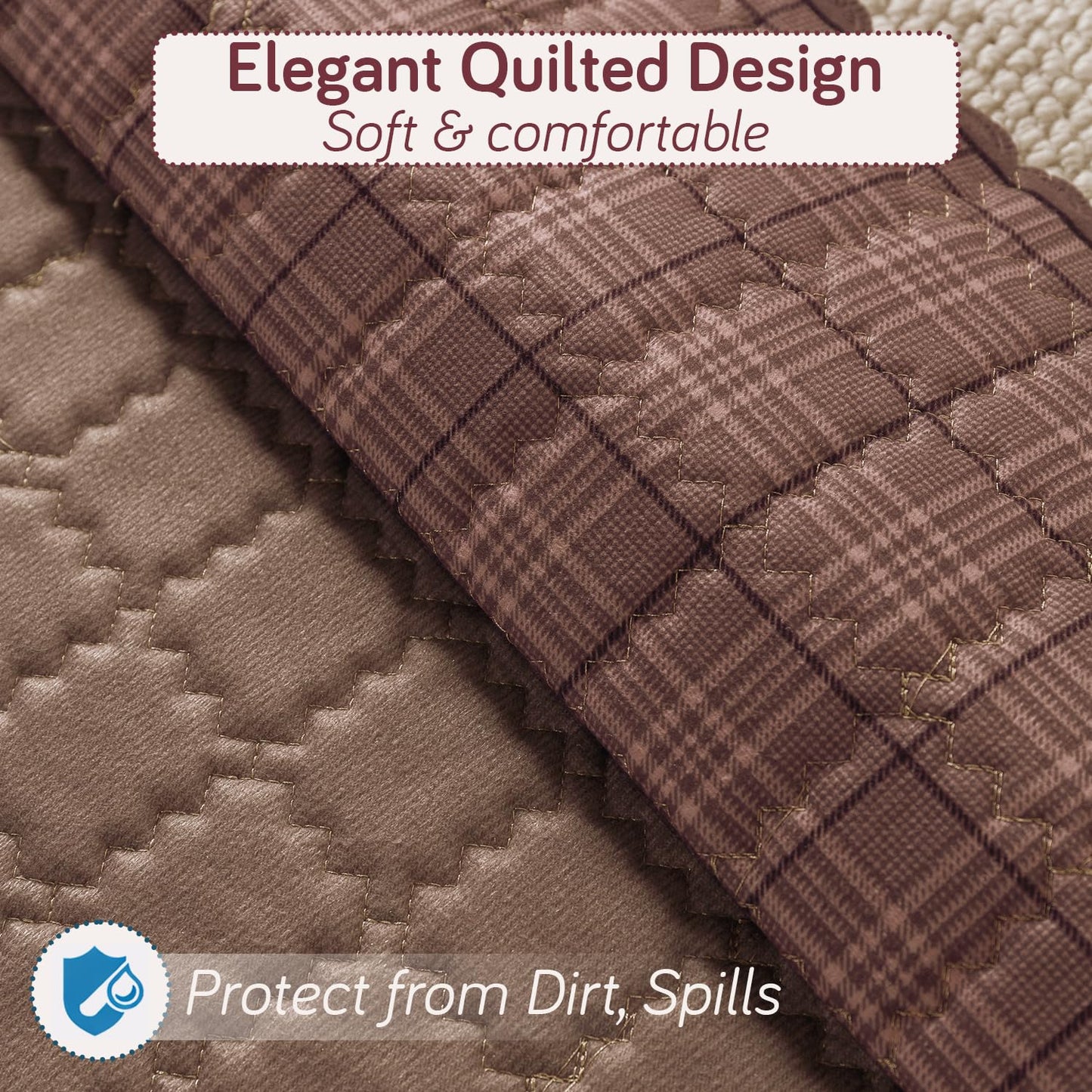 Premium Quilted 5 (3+1+1) Seater Sofa Cover Set with Foam Filling | 'Comfort Grid', Rose Taupe