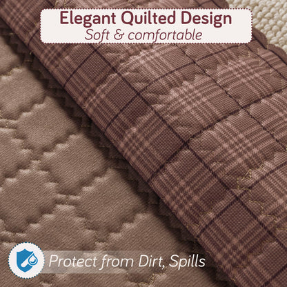 Premium Quilted 5 (3+1+1) Seater Sofa Cover Set with Foam Filling | 'Comfort Grid', Rose Taupe