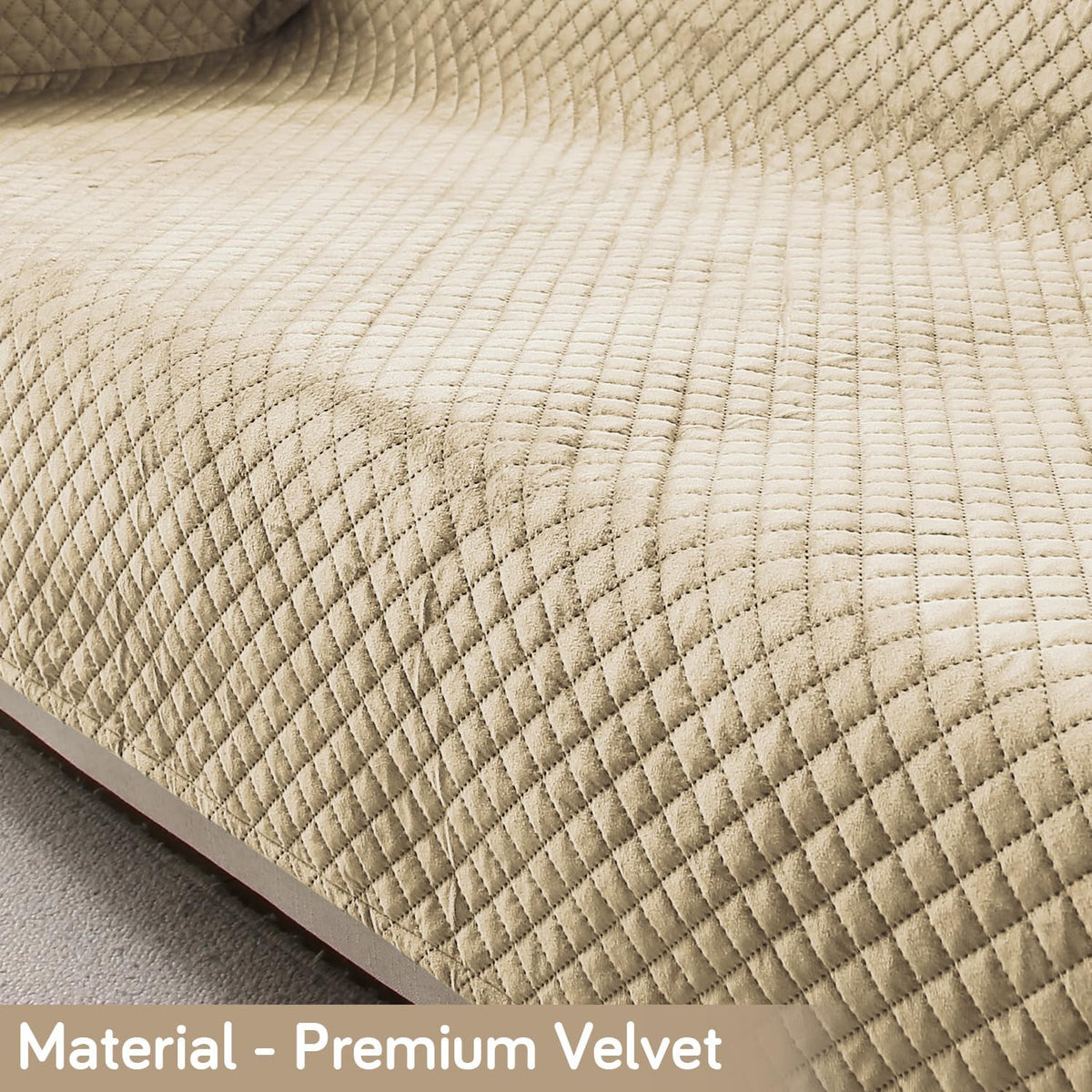 Quilted Velvet Sofa Cover Mat with Side Pockets, Pet Friendly, Natural Beige