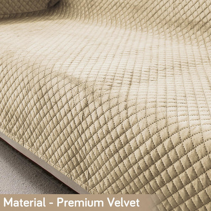 Quilted Velvet Sofa Cover Mat with Side Pockets, Pet Friendly, Natural Beige