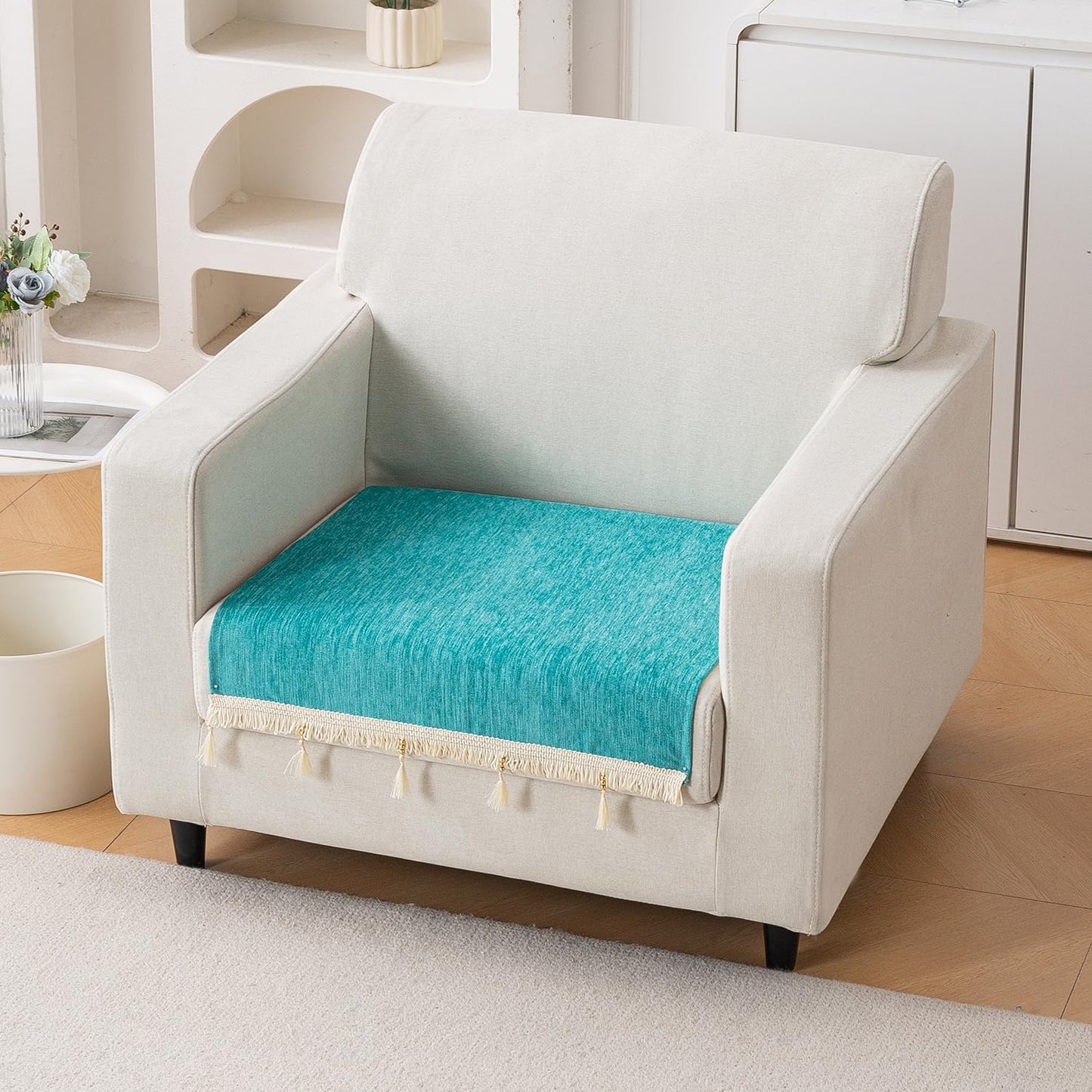 Serenity Tassel Chenille Sofa Cover with Tassel – Ocean Teal