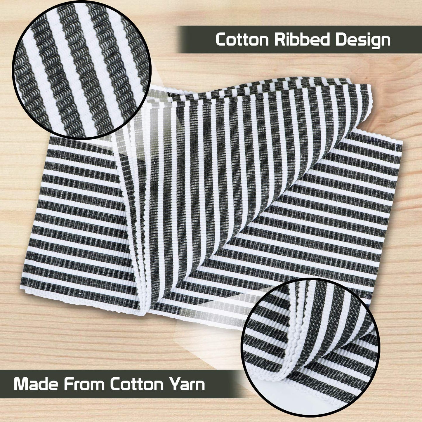 Ribbed Cotton Heat Resistant Dining Table Mat, Grey Striped
