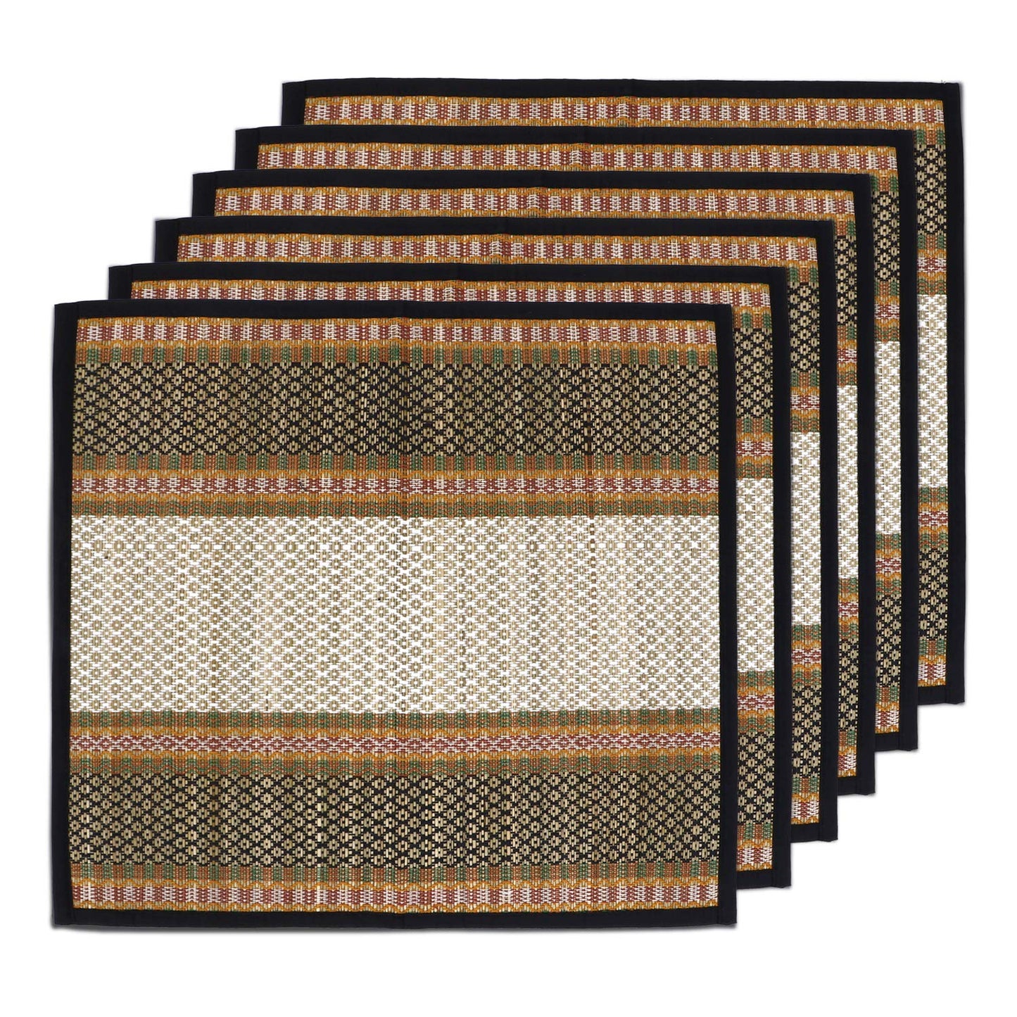 Natural River Grass Handcrafted Pooja Floor Mats/Meditation Prayer Mat/Sittting Mat/Aasan Mat Chatai for Pack of 2/4/6/8, Black