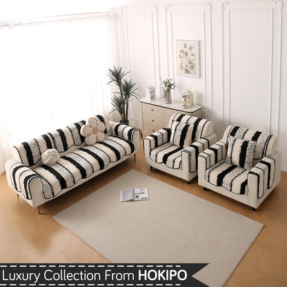 Luxury Wavy Anti Slip Plush Sofa Cover Mat, Black