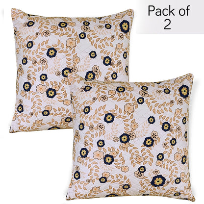 HOKIPO Printed Quilted Sofa Cushion Cover Pack of 2, Light Peach Candytuft