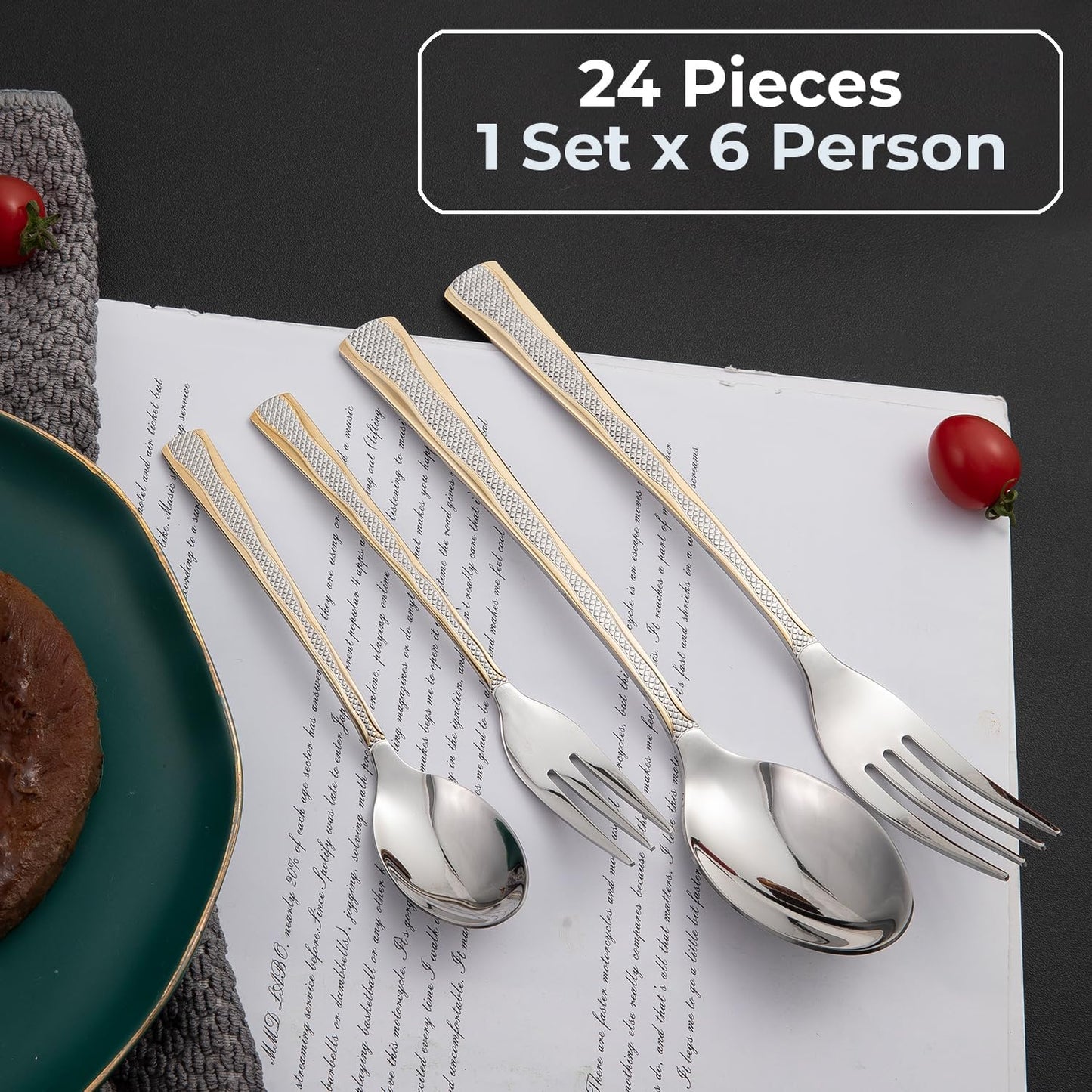 Cutlery Set of 18 / 24 Pcs Stainless Steel Flatware Set, Mirror Finish - Silverware