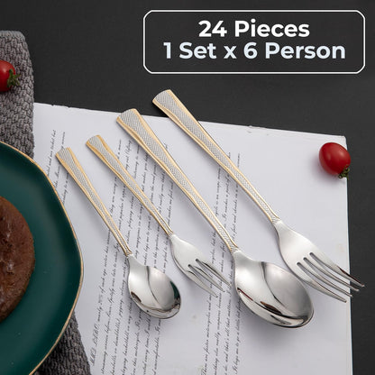 Cutlery Set of 18 / 24 Pcs Stainless Steel Flatware Set, Mirror Finish - Silverware